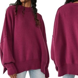 NEW Free People Easy Street sweater tunic oversized dreamy mulberry large L